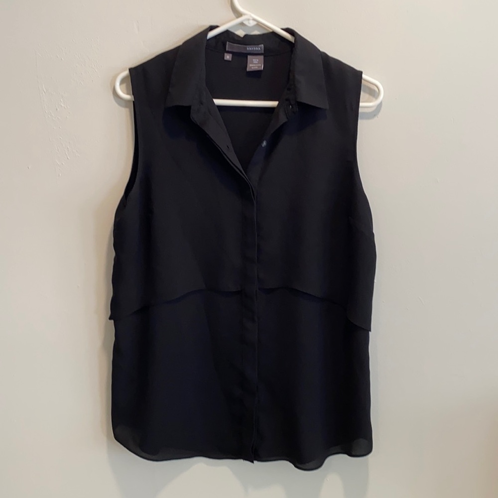 Sandra black double layer button down flowy tank